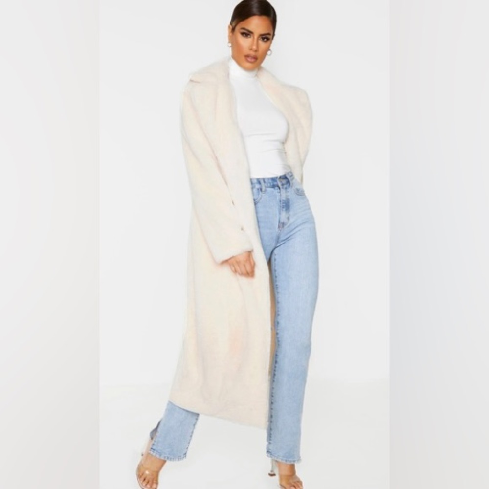 Cream Faux Fur Belted Coat